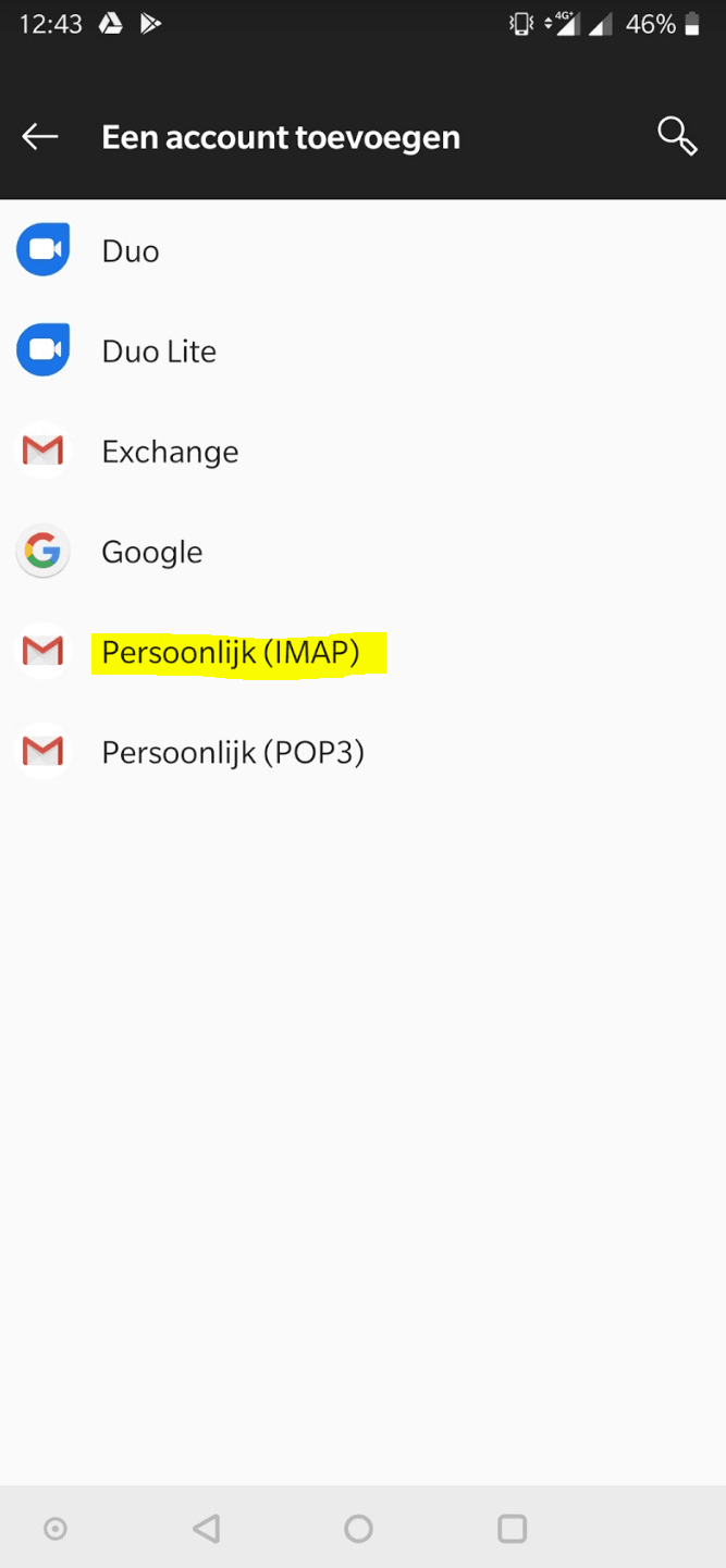 Setting IMAP account in phone